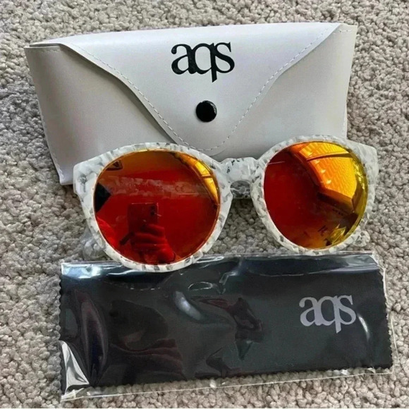 Unisex AQS Aquaswiss white Daisy round sunglasses orange lens NEW $149